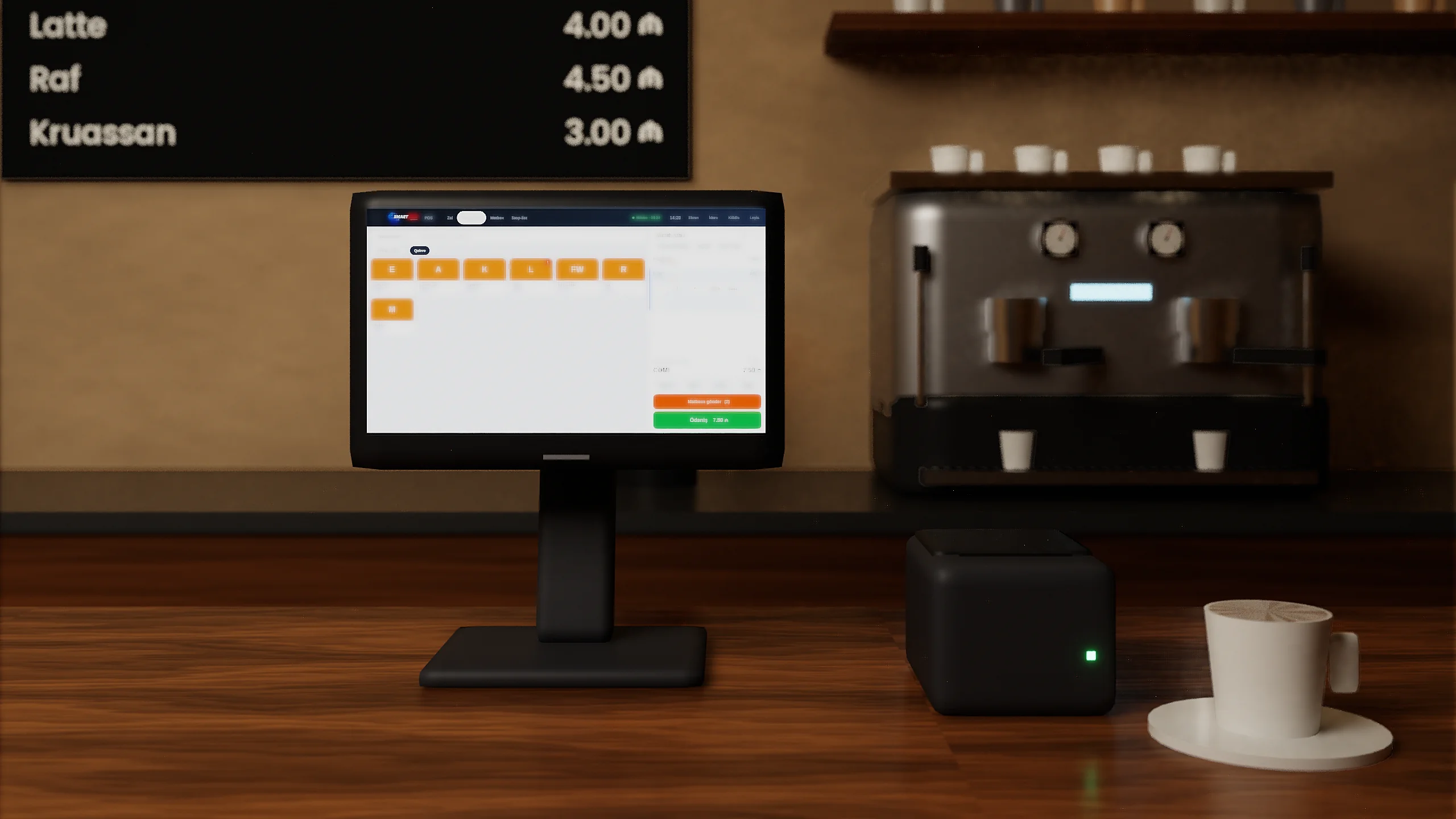 Kofe şop: SmartBein kassası, bar printeri və espresso maşını