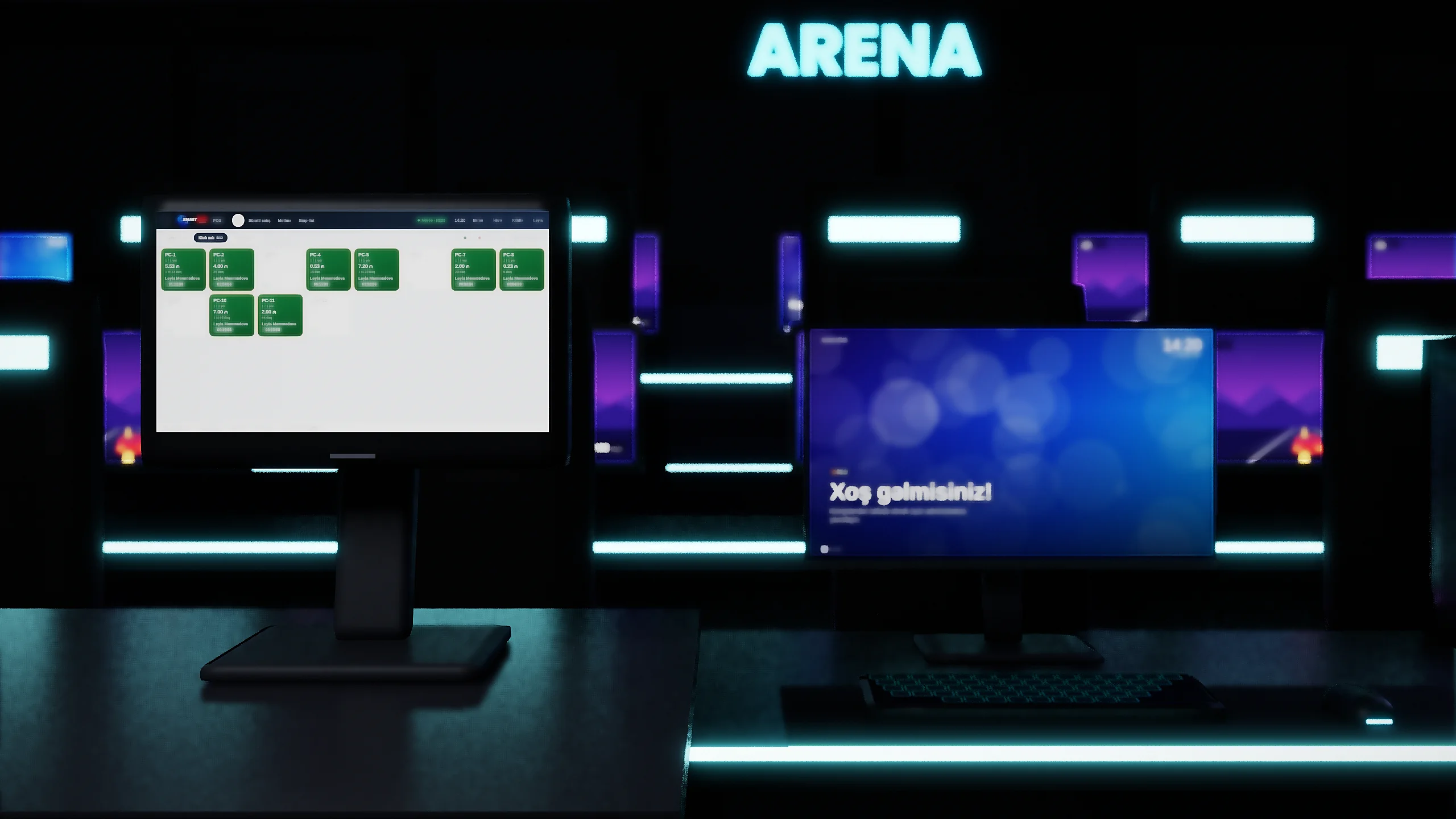 İnternet klub: kassa ekranı və oyun kompüterinin ekranı